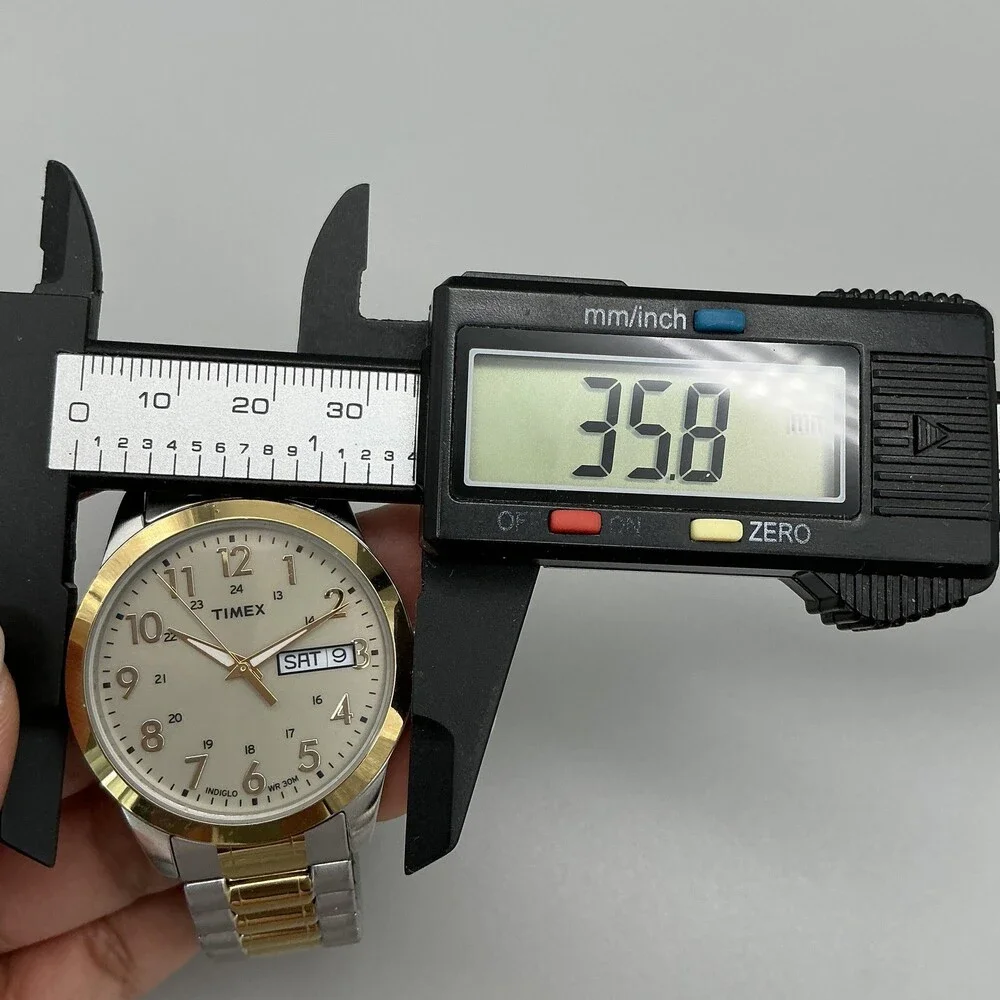 Timex T4M935 Men Watch 36mm Champagne Dial Two Tone Indiglo Day Date New Battery